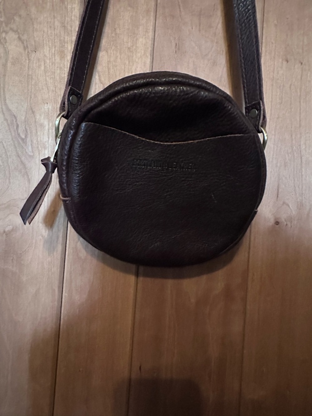 NWOT Small Portland Leather Round Crossbody Bag in Dark Brown